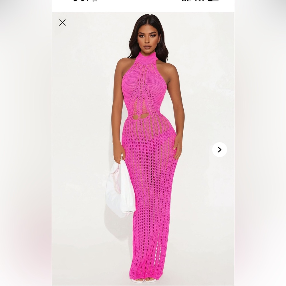 Fashion Nova Hot Pink Crochet Maxi Dress